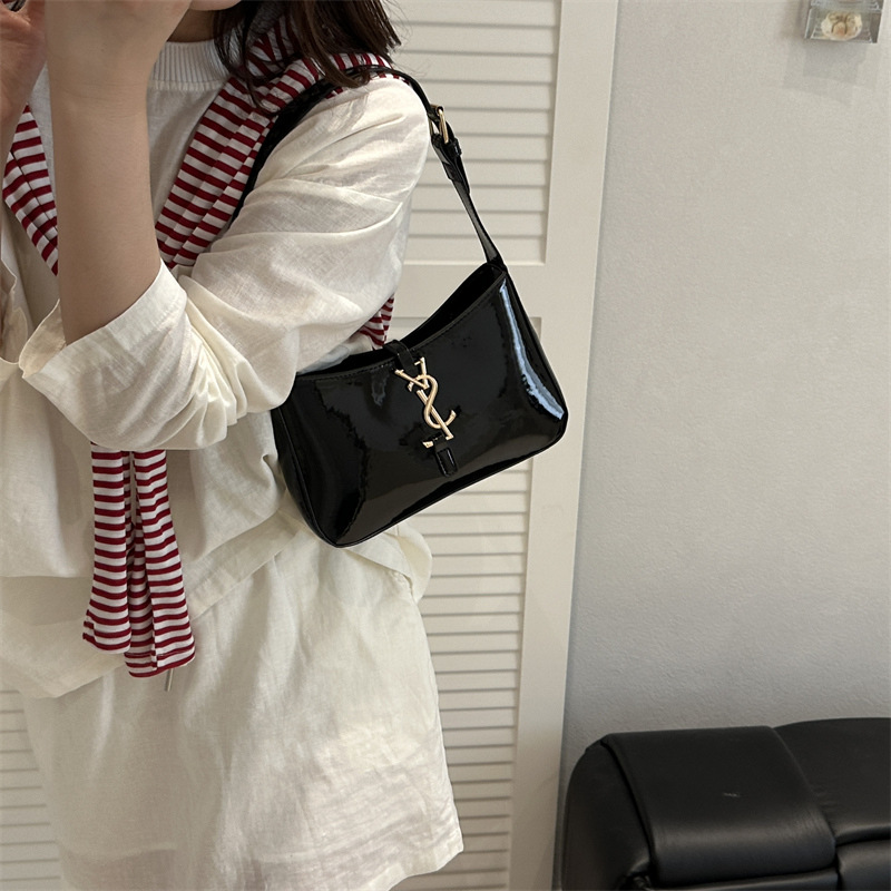 YSL Glossy Shoulder Bag – Black