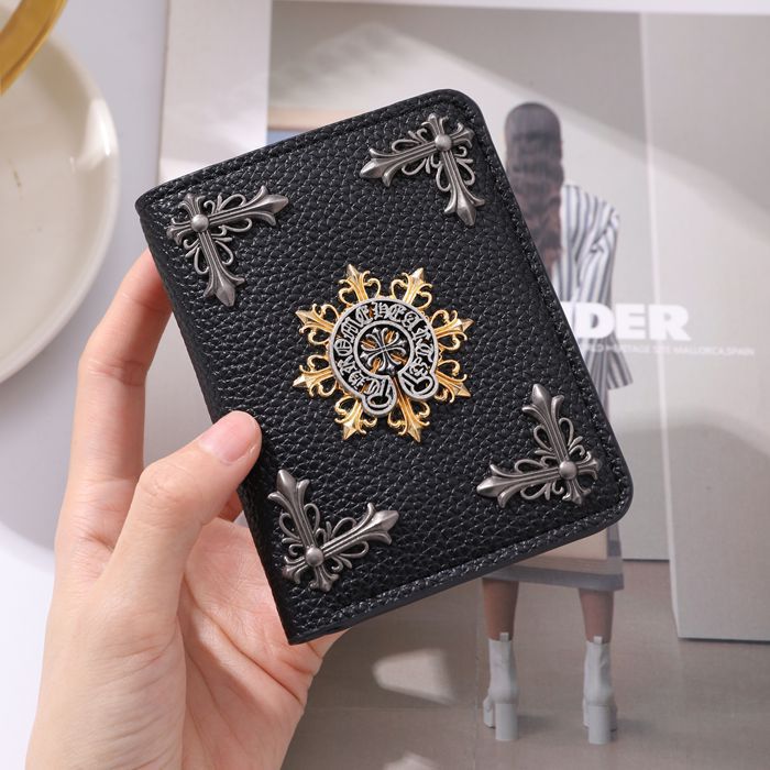 Chrome Heart Wallet – Gold Floral Emblem